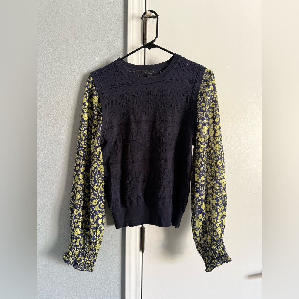 Current Air Semi Sheer Sleeve Slim Fit Preppy Knit Sweater large